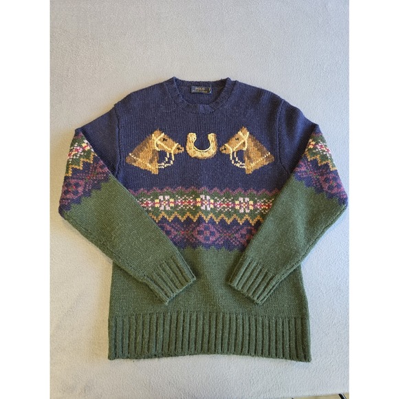 POLO RALPH LAUREN Womens Horseshoe Fair Isle Wool & Alpaca Blend Sweater Size XS